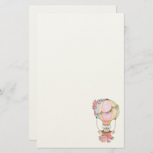 Papeterie Ballons à air chaud mignon avec Aquarelle d'ours (Devant / Derrière)