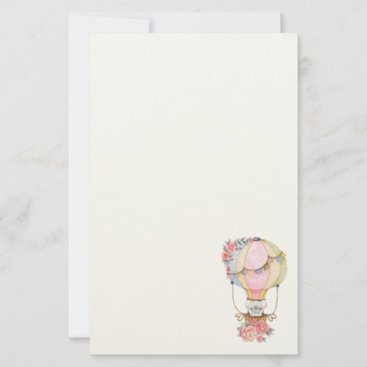 Papeterie Ballons à air chaud mignon avec Aquarelle d'ours (Devant)