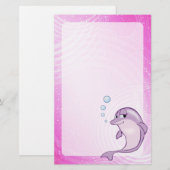 Papeterie Bande dessinée rose mignonne de dauphin (Devant / Derrière)