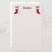 Papeterie Bas de Noël rouge avec Sucres de canne de Gnomes (Devant / Derrière)