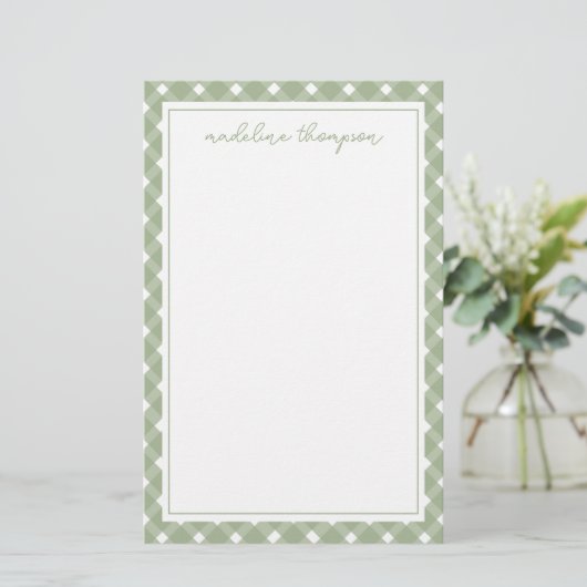 Papeterie Basic Gingham Sage Green Border (Debout devant)