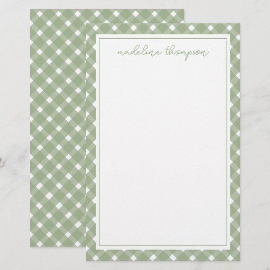 Papeterie Basic Gingham Sage Green Border (Devant / Derrière)