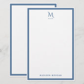 Papeterie Basic Monogram Navy Blue Border Personalized  (Devant / Derrière)
