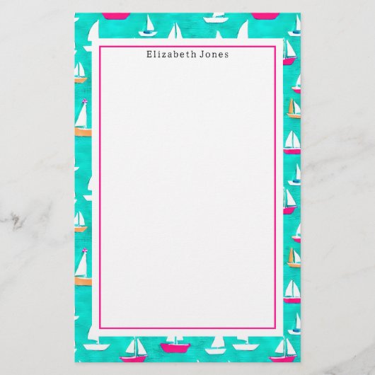 Papeterie Bateaux à voile Motif Rose & Aqua (Devant)