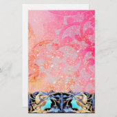 PAPETERIE BEAUTÉ ÉLÉGANTE/FEMME AVEC BOW BLEU, FLEURS EN ROS (Devant / Derrière)