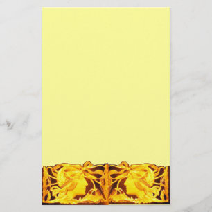PAPETERIE BEAUTÉ ÉLÉGANTE / FEMME AVEC BOW JAUNE ET FLEURS