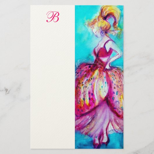 PAPETERIE BEAUTÉ EN ROBE ROSE MONOGRAMME (Devant)