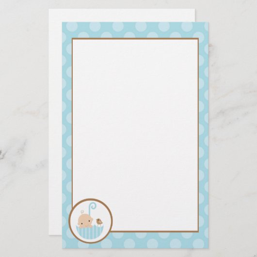 Papeterie Bébé bleu dans un parapluie (Devant / Derrière)