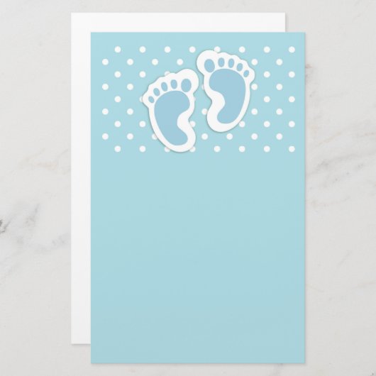 Papeterie Bébé bleu mou Pieds de garçon (Devant / Derrière)