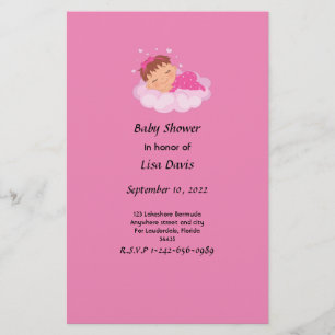 Papeterie Bébé dormant fille Baby shower Invitation