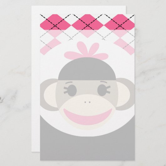 Papeterie Bébé mignon fille Sock Singe rose Jacquard noir (Devant / Derrière)