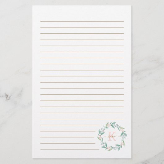 Papeterie Belle aquarelle Floral Wreath Monogramme (Devant)