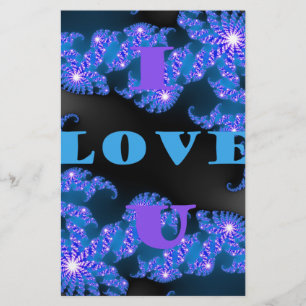 Papeterie Belle Galactique Blue Love Texte Motif Design,