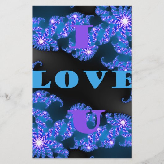 Papeterie Belle Galactique Blue Love Texte Motif Design, (Devant)