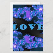 Papeterie Belle Galactique Blue Love Texte Motif Design, (Devant / Derrière)