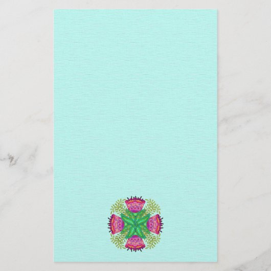 Papeterie Belles fleurs Boho Style rose sur Aqua (Dos)