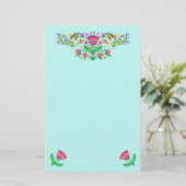 Papeterie Belles fleurs Boho Style rose sur Aqua (Debout devant)