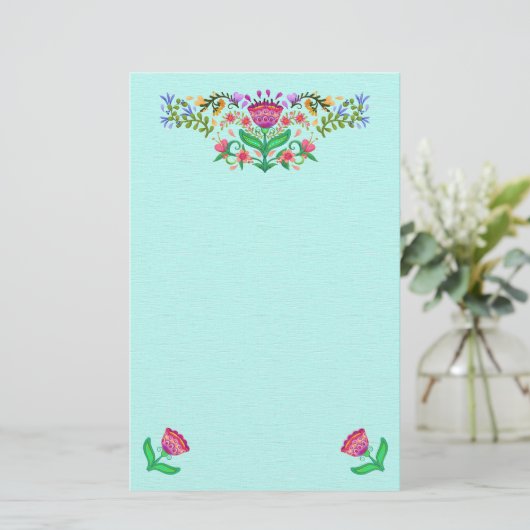 Papeterie Belles fleurs Boho Style rose sur Aqua (Debout devant)
