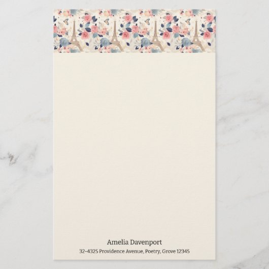 Papeterie Belles Fleurs et Tour Eiffel Paris Motif (Devant)