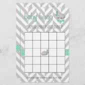 Papeterie Bingo Baby shower vert et gris éléphant à la menth (Devant / Derrière)