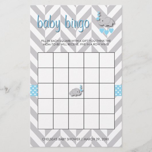Papeterie Bingo de Baby shower bleu et gris doux (Devant)