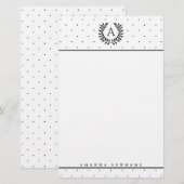 Papeterie Black And White Laurel Monogram Polka Dot Pattern (Devant / Derrière)