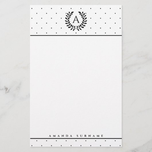 Papeterie Black And White Laurel Monogram Polka Dot Pattern (Devant)