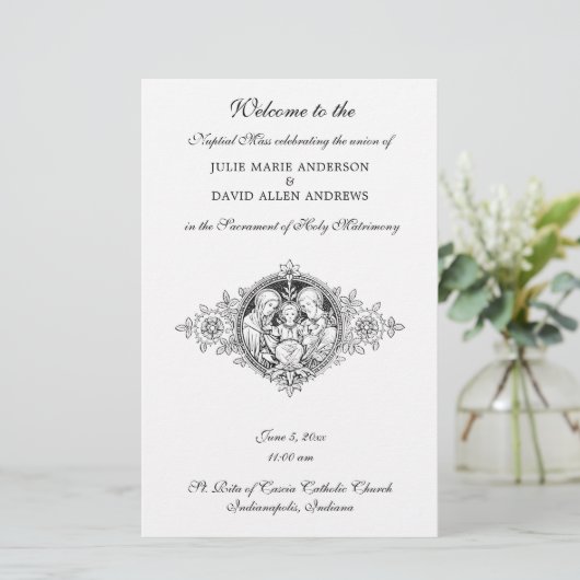 Papeterie Black & White Elegant Catholic Wedding Program (Debout devant)