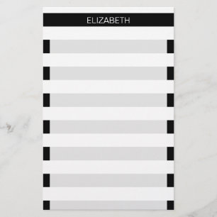 Papeterie Black White Horizontal Preppy Stripe Nom monogram