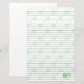 Papeterie Blanc avec papier à lettres florales vert Monogram (Devant / Derrière)