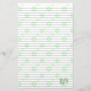 Papeterie Blanc avec papier à lettres florales vert Monogram