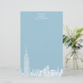 Papeterie Blanc NYC Skyline Etch 01 Papier à lettres Lt Blue (Debout devant)