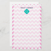 Papeterie Blanc rose Chevron Zigzag Turquoise Quatrefoil Mon (Devant / Derrière)
