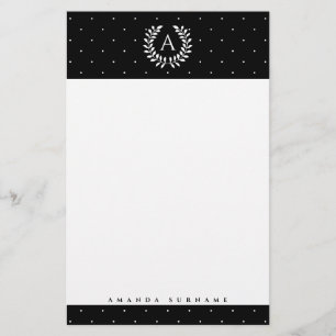 Papeterie Blanc sur Noir Motif à pois Monogramme Laurier