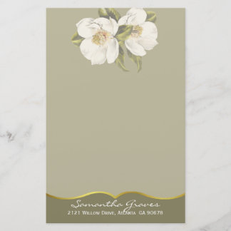 Papeterie blanche élégante de coutume de magnolias