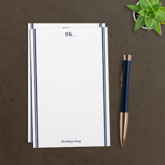 Papeterie Blason Double Lignes Bleu Marine & Nom