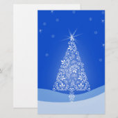 Papeterie Bleu Blanc Joyeux Arbre de Noël Étoiles Nuit Lumiè (Devant / Derrière)