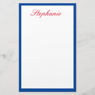 Papeterie Bleu Bordures rouges Monogrammes Modèle blanc