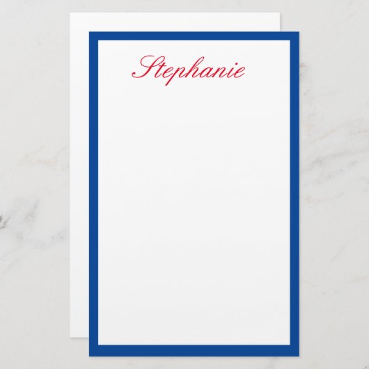 Papeterie Bleu Bordures rouges Monogrammes Modèles Blanc (Devant / Derrière)