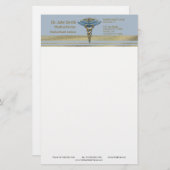 Papeterie Bleu clair Caduceus Faux Gold Foil rayures Médical (Devant / Derrière)