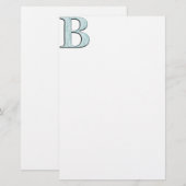 Papeterie Bleu Floral Damask Imprimer B monogramme initiales (Devant / Derrière)