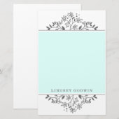 Papeterie Bleu floral simple tiré (Devant / Derrière)