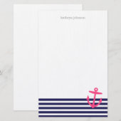 Papeterie Bleu marine et roses rayures nautiques et Ancre mi (Devant / Derrière)