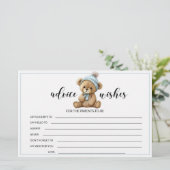 Papeterie Bleu ours en peluche baby shower conseils souhaits (Debout devant)