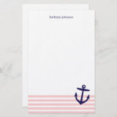 Papeterie Bleu rose et bleu marine, rayures et Ancre mignonn (Devant / Derrière)