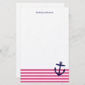 Papeterie Bleu rose et bleu marine, rayures et Ancre mignonn (Devant / Derrière)