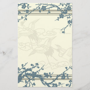 Papeterie bleue et beige d'arbre fleurissant