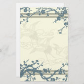 Papeterie bleue et beige d'arbre fleurissant (Devant / Derrière)
