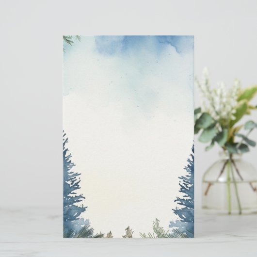 Papeterie Bloc-notes pour pins d'hiver bleu clair (Debout devant)