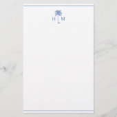 Papeterie Blue and White Palm Palmetto Tree Monogram (Devant)